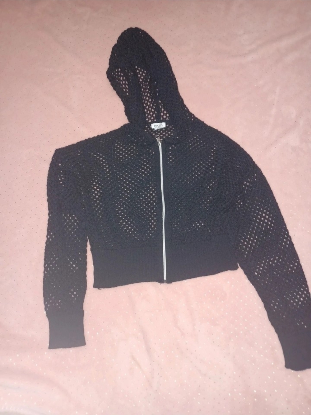Rue21 Black Crochet Hooded Zip-Up Sweatshirt